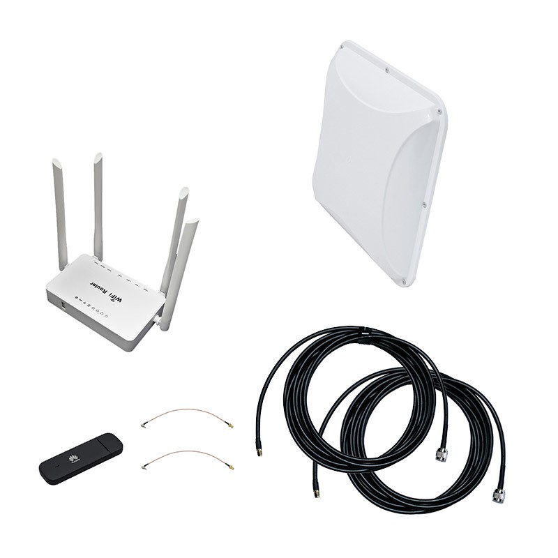 Усилитель интернет сигнала Дача-Стандарт 2x2 (Роутер WiFi, модем, кабель 2х5м, антенна 3G/4G 2x15дБ)