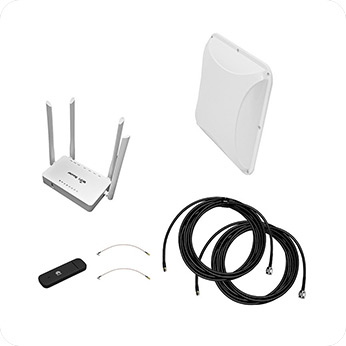 Усилитель интернет сигнала Дача-Стандарт 2x2 (роутер WiFi, модем, кабель 2х5м, антенна 3G/4G 2x15дБ)